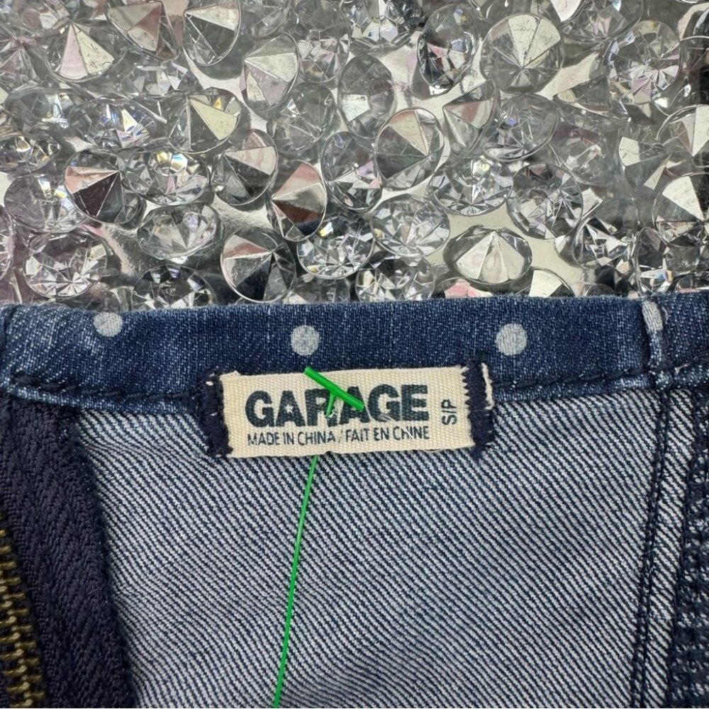 Garage polka dot denim jean crop top bustier style tank top blue white fitted - Picture 6 of 7